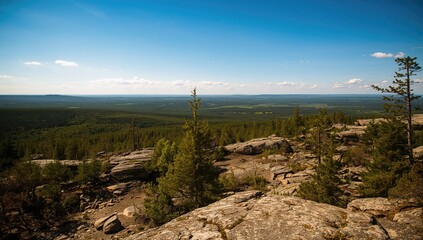 Fototapeta premium Summer scenery from a high rocky peak, nature and landscape view for tourism