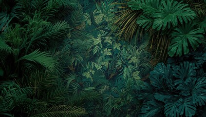 Close-up of lush dark green tropical leaves