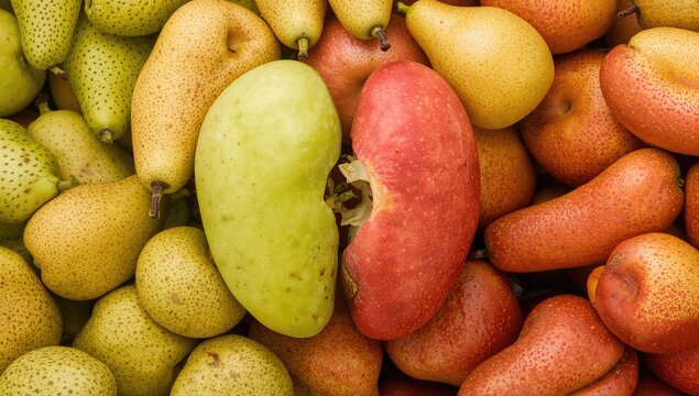 Healthy organic fruits concept with colorful summer fruit pattern and natural texture background