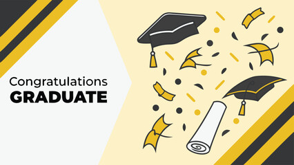 Celebrate academic achievement with a dynamic graduation scene featuring caps, diplomas, and confetti for a joyous commencement moment