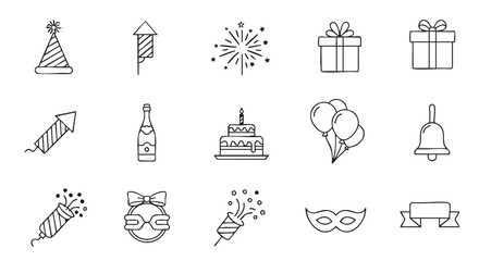 Obraz premium Celebration icons set for happy new year and party events