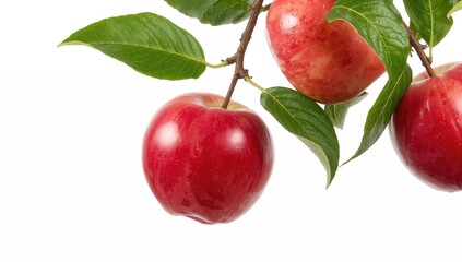 Bright red apples on a plain white background