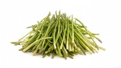 Fototapeta premium Pile of Fresh Green Asparagus Stalks on a White Surface