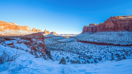 Breathtaking sights of the crimson stone structures in a desert canyon
