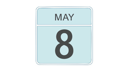 Calendar displaying the date May 8th in a simple, clean design perfect for reminders and planning initiatives involving scheduling and event