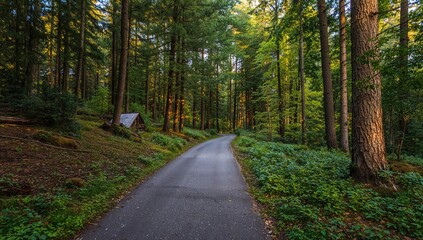 Fototapeta premium Trail through a pine woodland in a scenic park