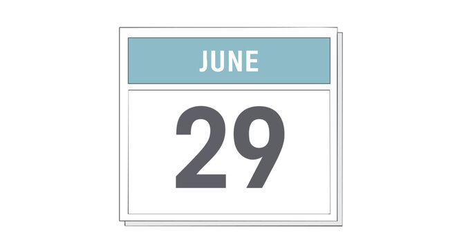 Calendar page showing June 29th, ideal for event planning, scheduling or reminder concepts featuring a clear date marker perfect for integration
