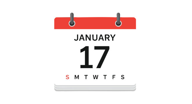 Minimalistic January 17th Calendar Icon with Red Accents for Schedules and Reminders Illustration