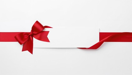 Glossy crimson ribbon paired with a card on a white background