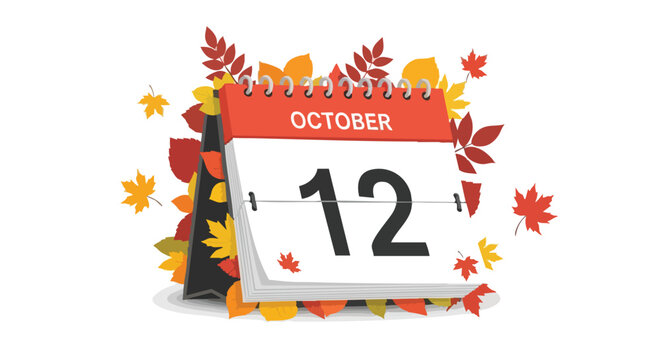October 12th: A day of autumnal charm displayed on a vibrant calendar illustration with fall foliage accents symbolizing seasonal events and planning