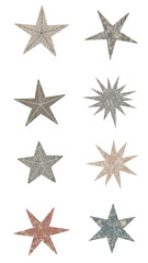Obraz premium A set of stars, stars collection, star vector icons vector art of a diverse assortment of textured and distressed star shapes in various muted colors, isolated on a