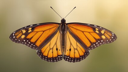 Fototapeta premium Top view of a migratory butterfly with expansive wings, symbolizing the essence of summer and natural beauty.