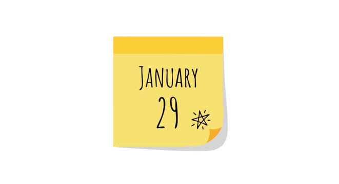 January twenty-ninth date marked on a yellow sticky note, minimal design and hand-drawn style element, appointment and reminder symbol