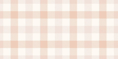 Beige cozy plaid seamless vector texture. Pastel checkered gingham background. Woven warm textile style tartan pattern. Repeat design for interior, packaging, fabric print