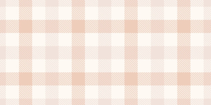 Beige cozy plaid seamless vector texture. Pastel checkered gingham background. Woven warm textile style tartan pattern. Repeat design for interior, packaging, fabric print