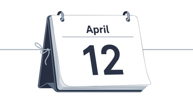 Stylized tear-off calendar with April 12 date indicating a specific day marking an occasion or event appointment reminders planning ahead