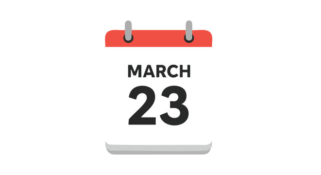Stylized illustration of a tear-off calendar displaying the date March 23rd on a white backdrop