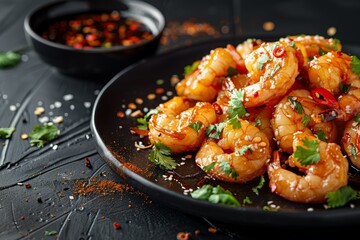 fried shrimp with garlic and basil