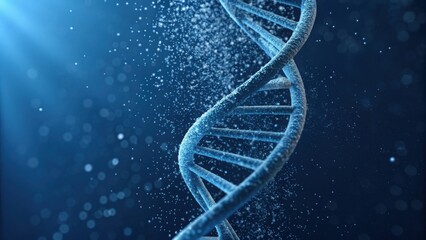 Dynamic DNA Spiral with Particles on Blue Background V2 3X