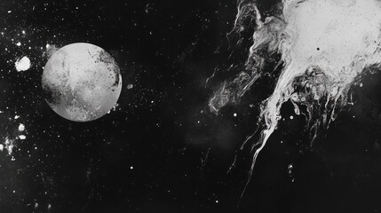 Abstract celestial scene with planets and nebulae