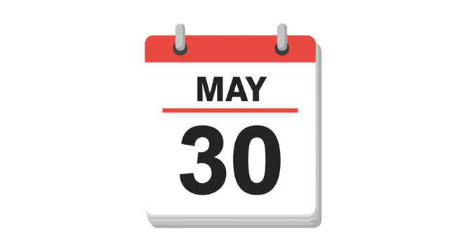 Graphical presentation displaying the thirtieth day of the May month to plan specific events or reminders marked with the classic calendar icon