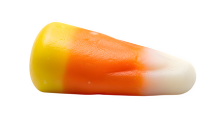 A single piece of candy corn, a popular halloween treat, isolated on transparent background