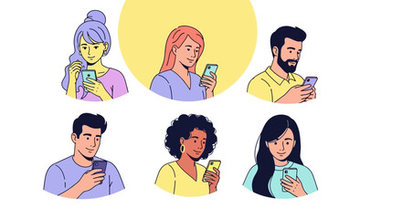 Diverse Group of People Engaging with Smartphones for Connection and Entertainment