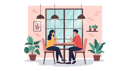 Cafe Rendezvous Couple Enjoying Coffee in a Cozy Setting