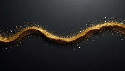 Obraz premium Golden Glitter Ribbon on Dark Textured Background Creating an Eye-Catching Visual Effect