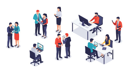 Isometric Business Team Collaboration & Tech-Driven Workplace