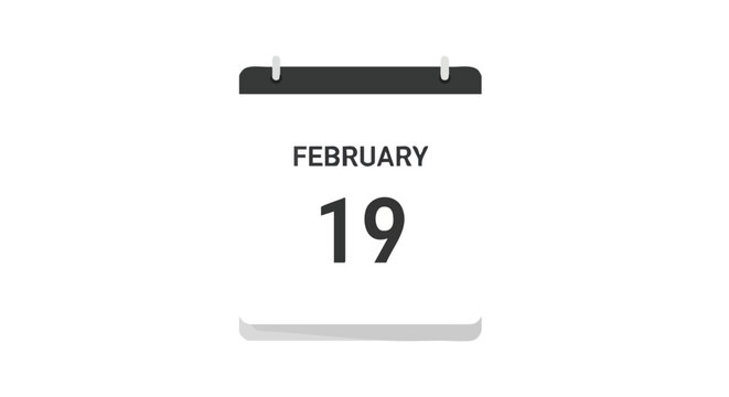 Elegant presentation of a calendar sheet displaying the date February 19 on a clean white backdrop for any occasion - Powered by Adobe