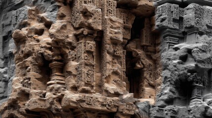 Fototapeta premium Intricate Stone Carvings and Textures of Ancient Architecture with Historical Details