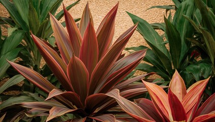 Obraz premium Vibrant Red and Green Foliage for a Tropical Garden Setting, Texture and Nature Themes