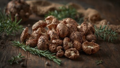Dehydrated fungi harvested from conifer woods