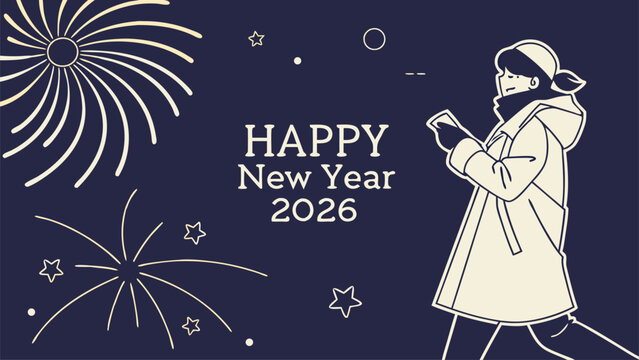 Joyful woman celebrating New Year 2026 with fireworks and festive spirit, embracing the exciting future ahead.