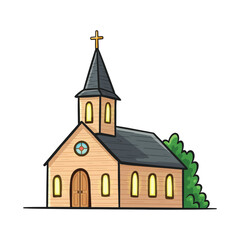 Outline Art Icon: Traditional Stone Church Building for Religion and Community Graphic