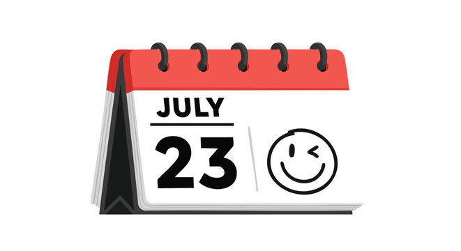 A cheerful reminder: July 23rd marked with a playful wink emoji on a desk calendar illustration