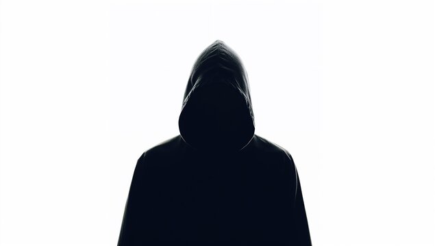 Outline of a cloaked person against a plain white backdrop