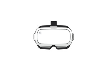 A front view of a white VR headset with black shading floating in a white space