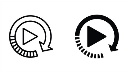 Replay icon set. Replay video button symbol. Replay video button icon for web design. Isolated on white background.
