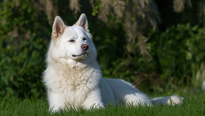 Obraz premium Portrait of a white Akita Inu dog