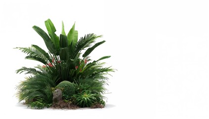 Fototapeta premium Isolated tropical shrub with trimming path, flowering bush tree