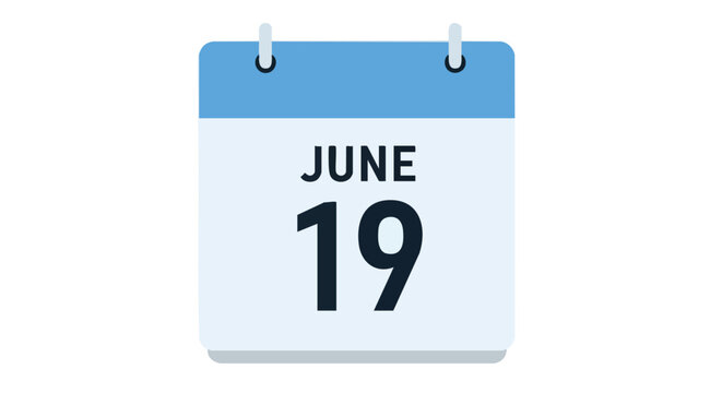 Modern Vector Flat Calendar Icon Displaying the Date June 19th on Light Blue Background - Powered by Adobe