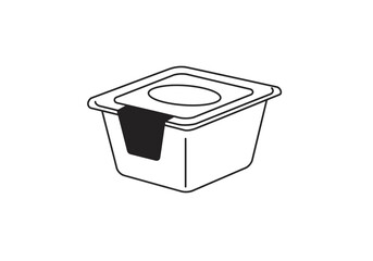 A square container with a circular opening in its lid sealed with a dark band