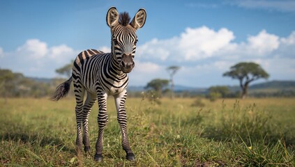Newborn striped foal in a volcanic caldera