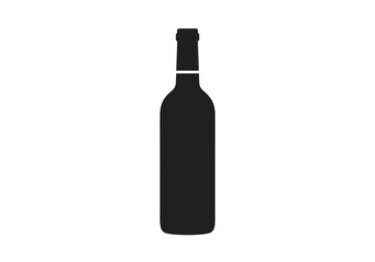 Black silhouette of a wine bottle with a narrow neck and rounded body set against a plain white background