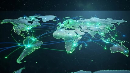 Blue world map with binary code technology background - Powered by Adobe