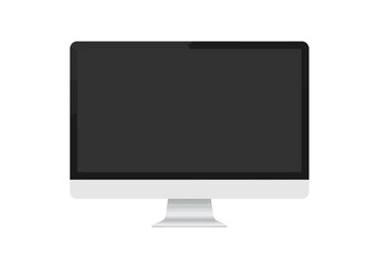 Computer monitor with a black screen light gray frame and pedestal base