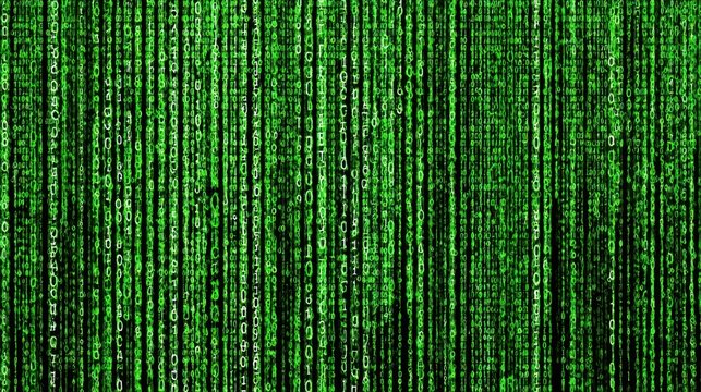Green Binary Code Background with Shimmering Numbers for Technology and Digital Theme Projects