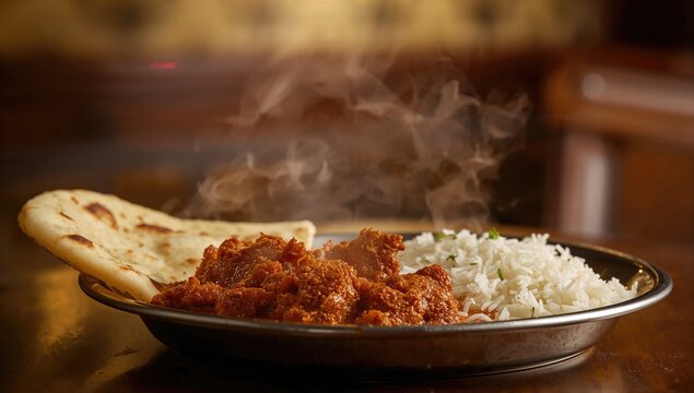 Traditional Mutton Paya and Nihari Masala Served with Naan and Rice, Close-Up Shot